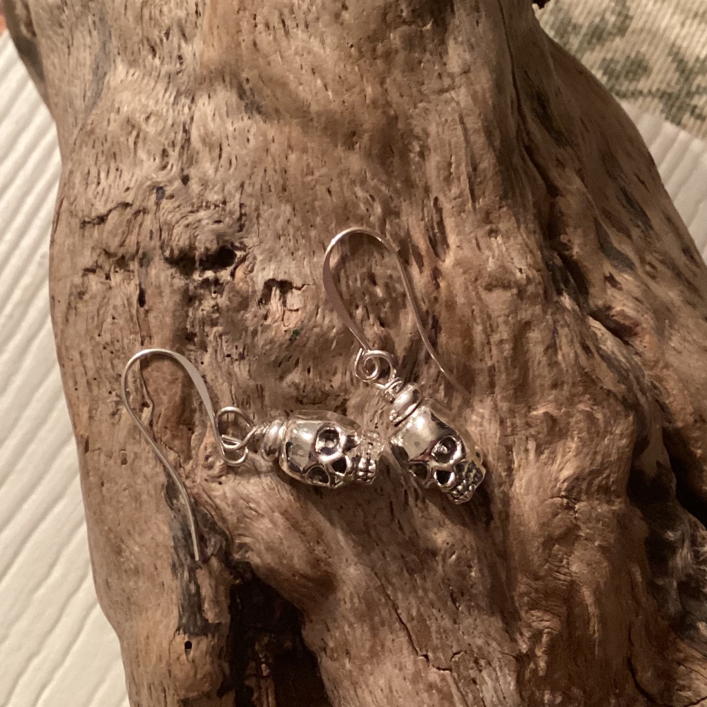Tibetan Silver Skull Pierced Earrings